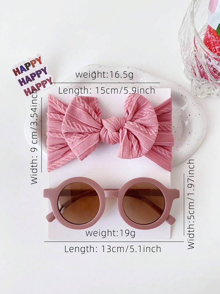 Kids Bow Hair Band & Round Sunglasses Set