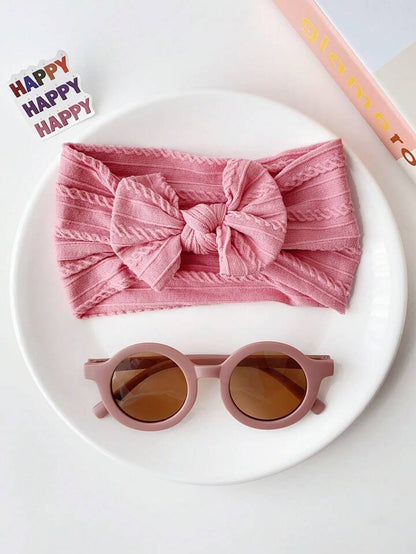 Kids Bow Hair Band & Round Sunglasses Set