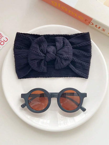 Kids Bow Hair Band & Round Sunglasses Set