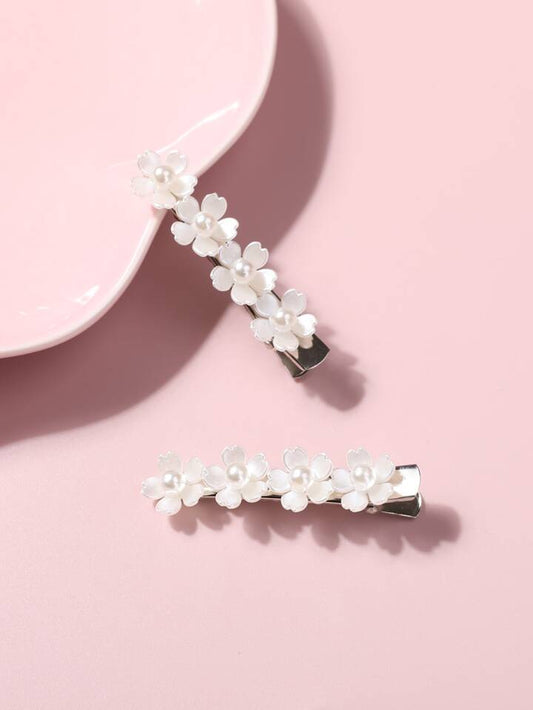 Faux Pearl & Flower Hair Clip